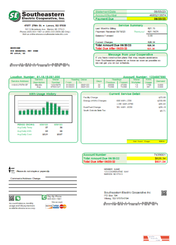 Southeastern Electric Cooperative, Inc. utility business bill, SCR PSD template